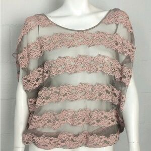 Free People Sheer Lace Blouse in Pink and Gray